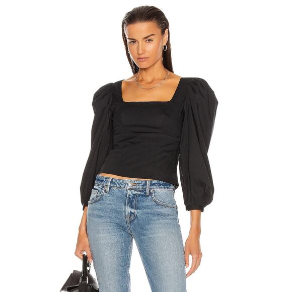 STAUD Lana Puff Sleeves Square Neck Top - 0 - Picture 1 of 4